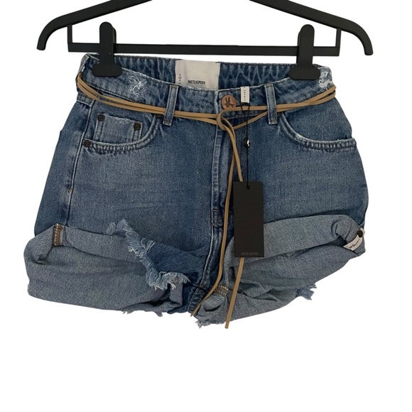 One Teaspoon Pacifica WA Bandits Blue Jean Shorts with Tan Belt Style 22964 NWT - Picture 4 of 10